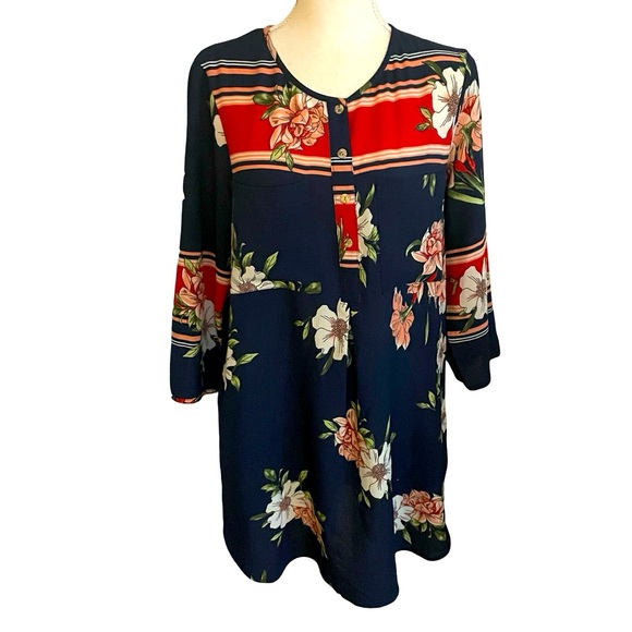 Anthropologie Fig and Flower long Tunic blouse floral size medium front pockets - Picture 1 of 16